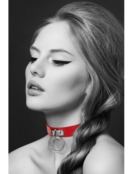 Чокер с кольцом для поводка Bijoux Pour Toi - FETISH Red, экокожа