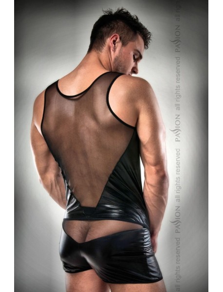 Комплект белья Passion 016 SET black S/M, шортики под латекс и полупрозрачная маечка