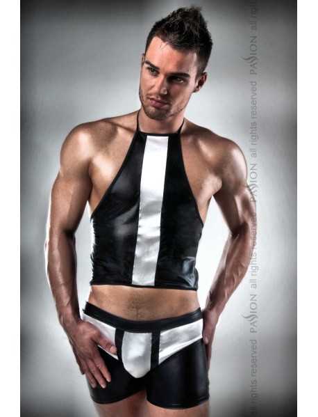 Комплект белья Passion 018 SET XXL/XXXL, черные шортики и топик с белыми элементами