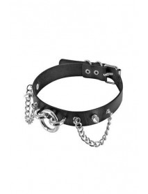 Ошейник цепочками, шипами и кольцом Fetish Tentation Choker Rings and Chains, экокожа